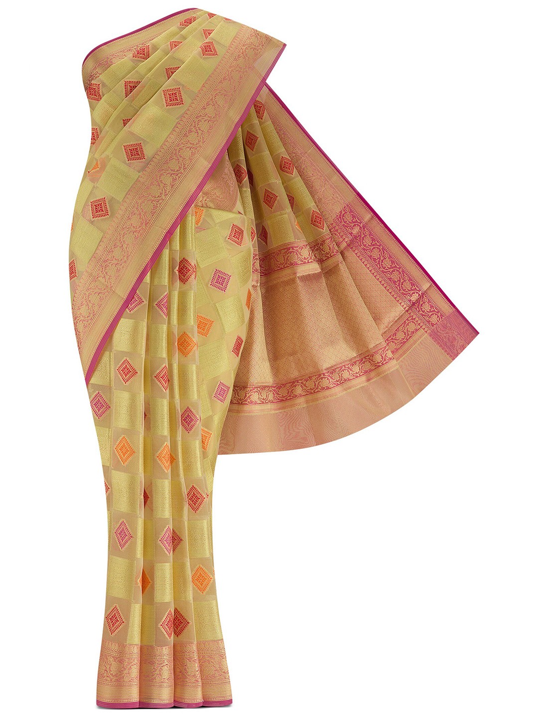 

Nalli Next Women Beige & Pink Woven Design Zari Saree
