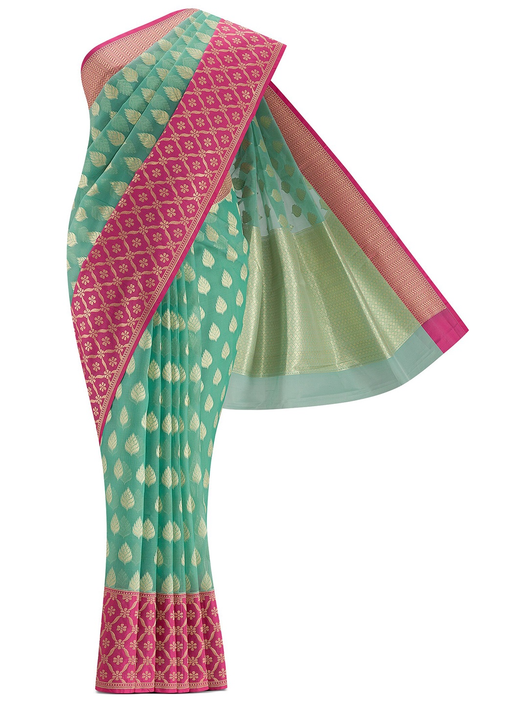 

Nalli Next Green & Pink Woven Design Zari Saree