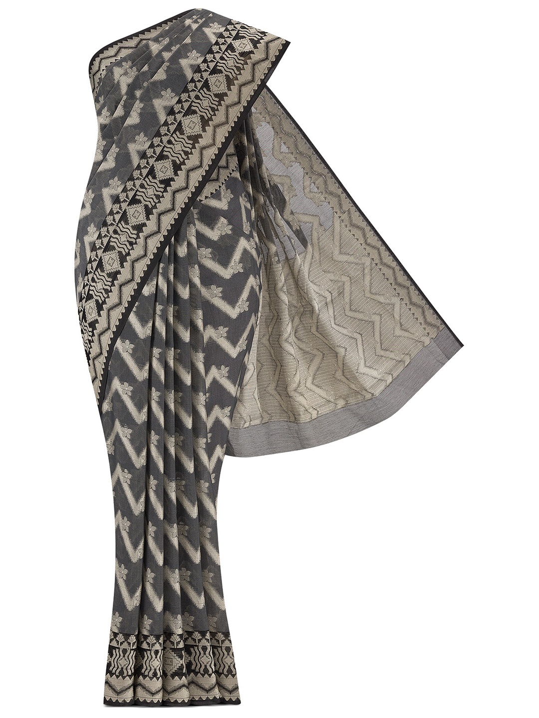 

Nalli Next Grey & Silver-Toned Zari Silk Cotton Banarasi Saree