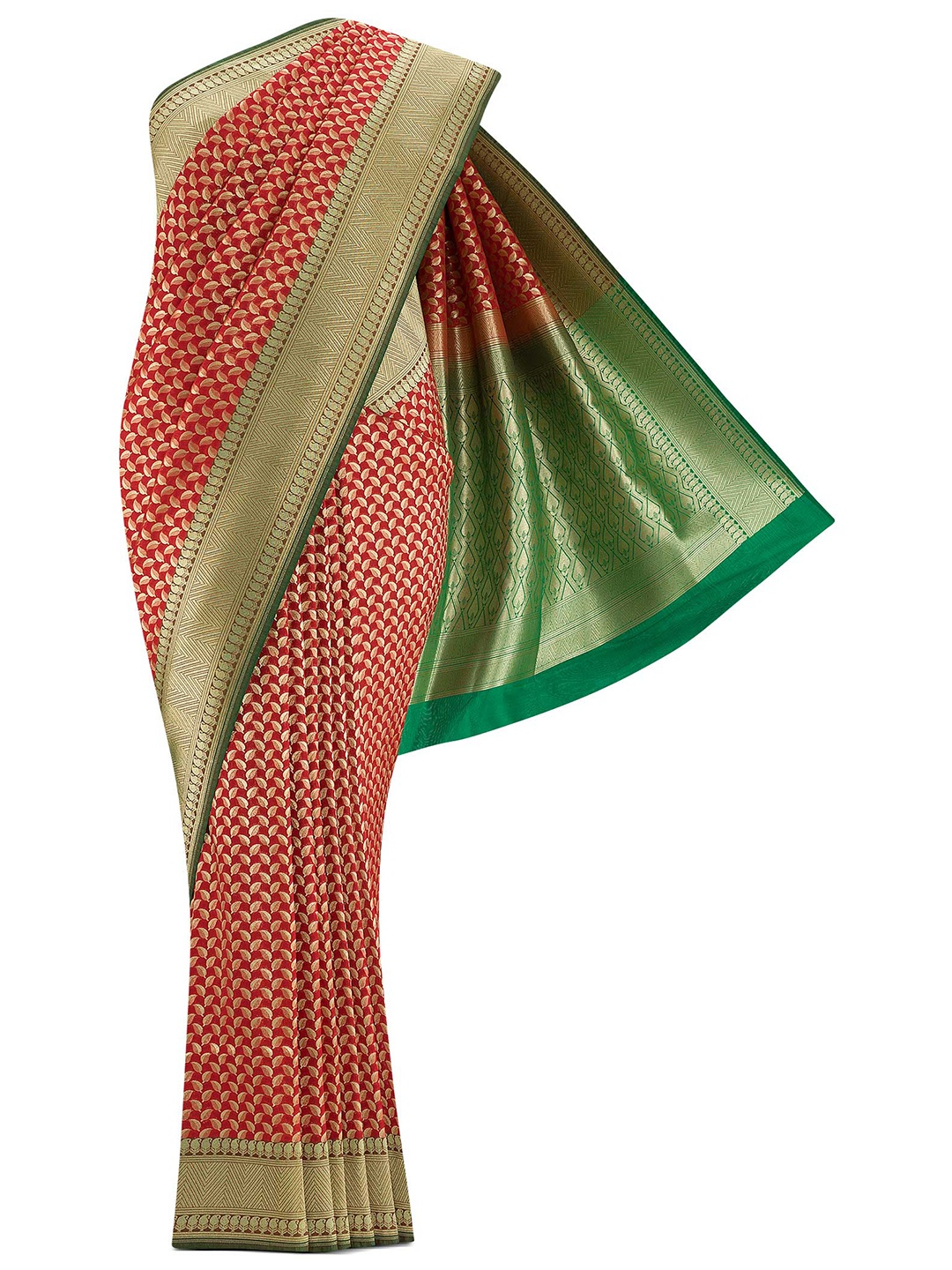 

Nalli Next Red & Gold-Toned Woven Design Zari Art Silk Banarasi Saree