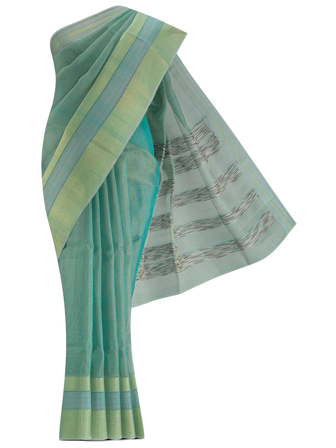 

Nalli Next Women Blue & Gold-Toned Solid Zari Tissue Kota Saree