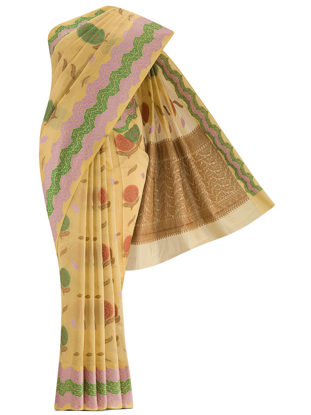 

Nalli Next Tan & Green Woven Design Silk Cotton Banarasi Saree
