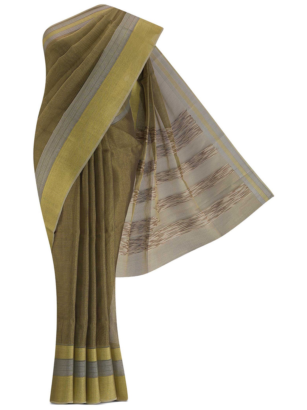 

Nalli Next Beige & Gold-Toned Zari Tissue Kota Saree