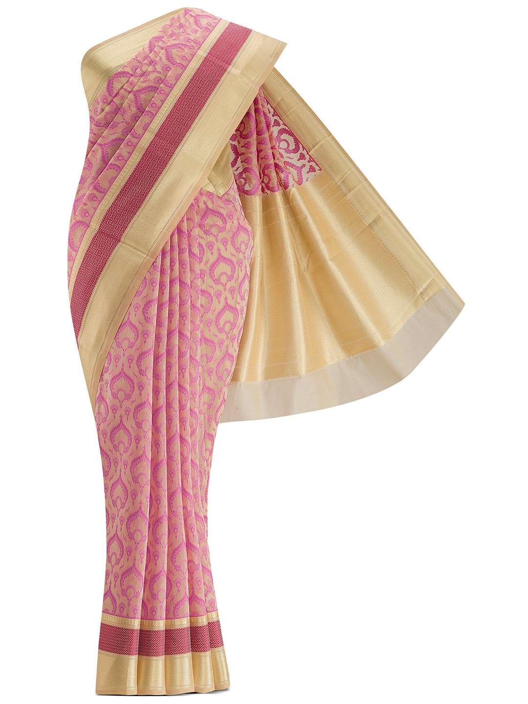 

Nalli Next Tan & Pink Woven Design Zari Silk Cotton Banarasi Saree