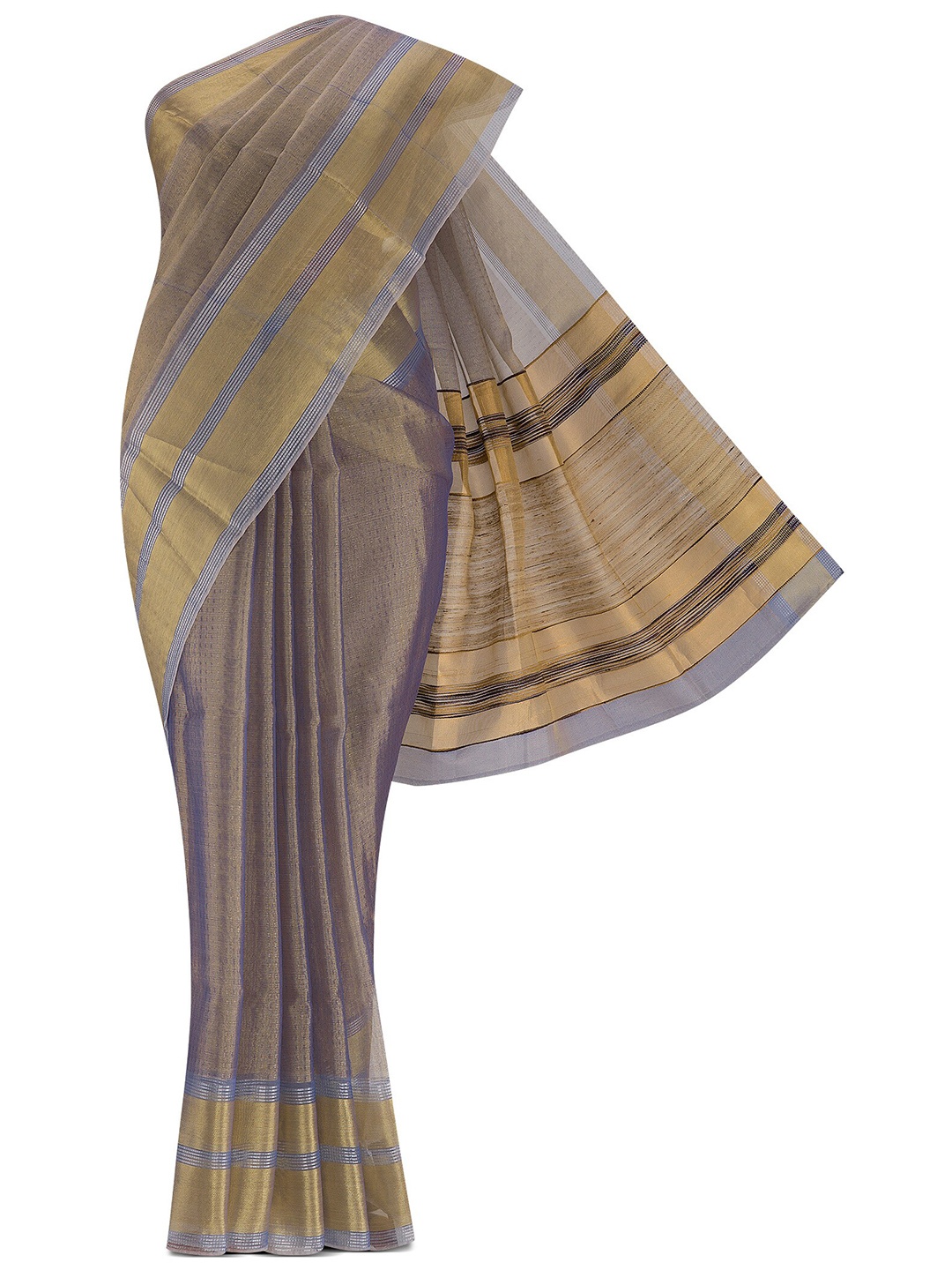 

Nalli Next Blue & Gold-Toned Checked Zari Tissue Kota Saree