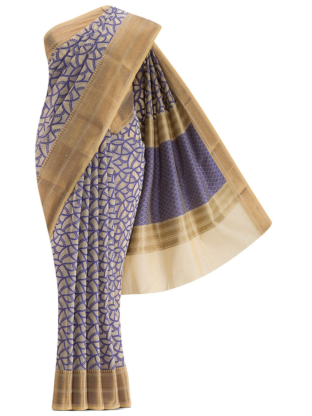 

Nalli Next Cream-Coloured & Gold-Toned Woven Design Zari Silk Cotton Banarasi Saree