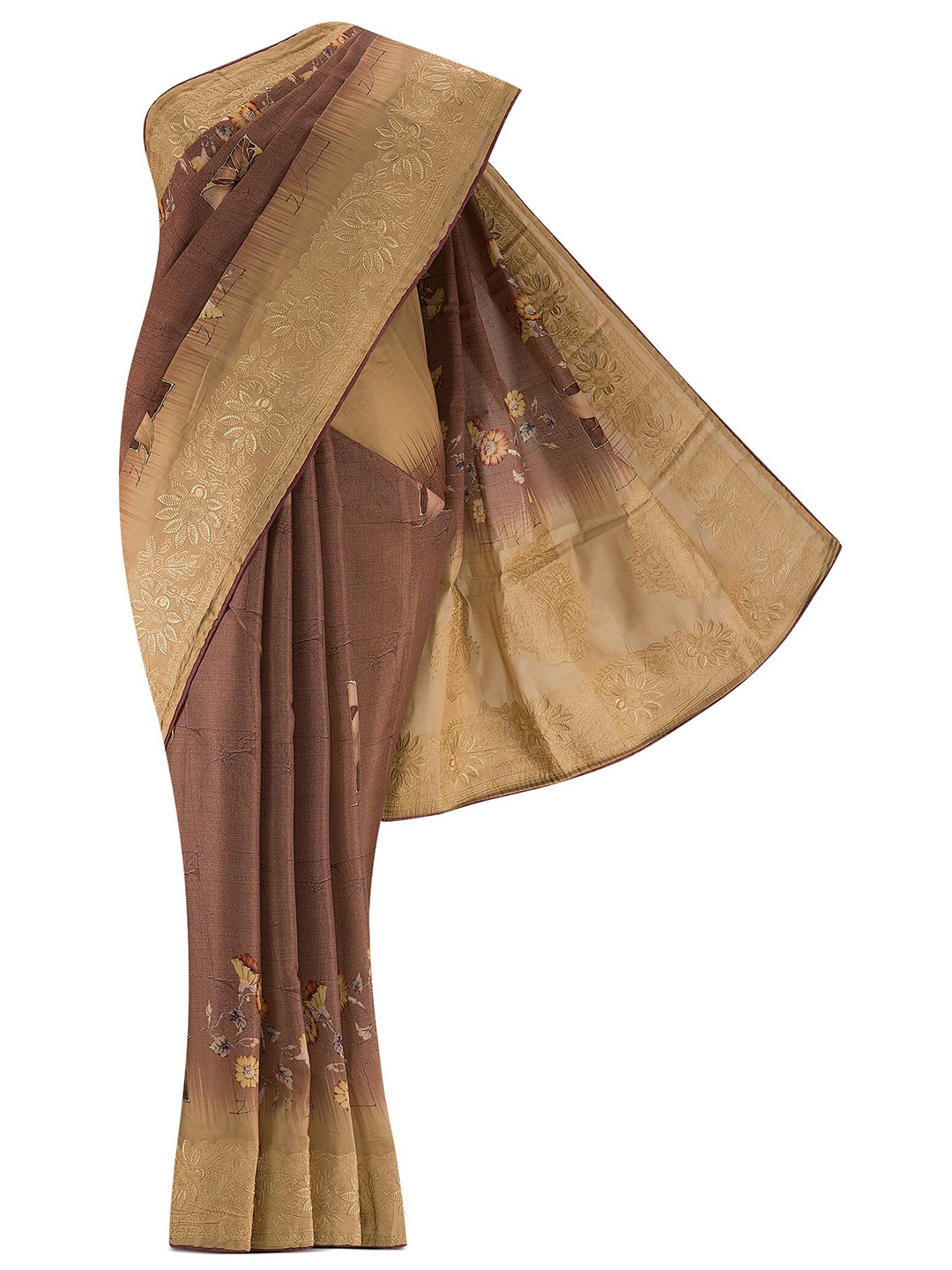 

Nalli Next Women Brown Floral Silk Blend Tussar Saree