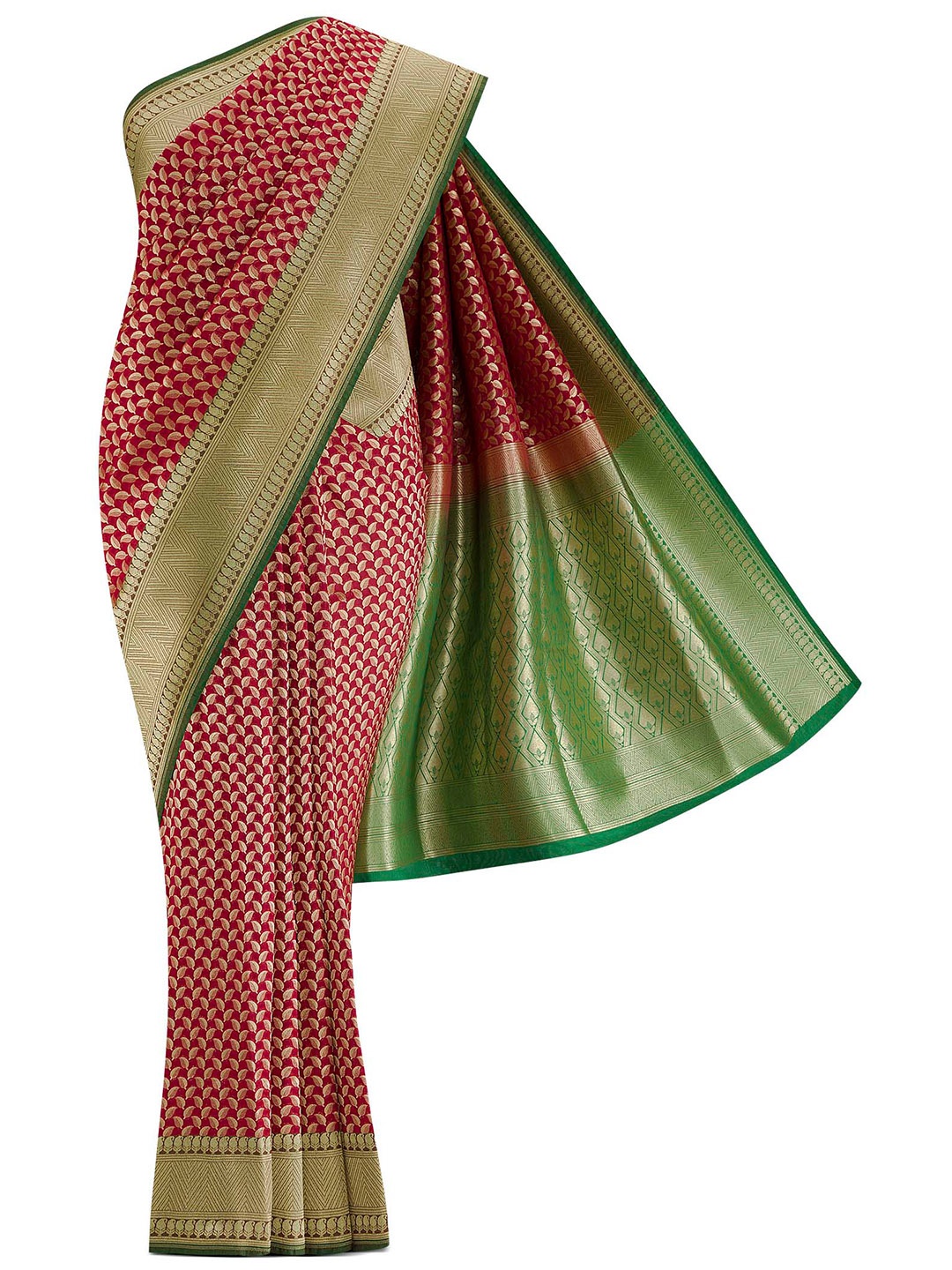 

Nalli Next Red & Green Ethnic Motifs Zari Art Silk Banarasi Saree