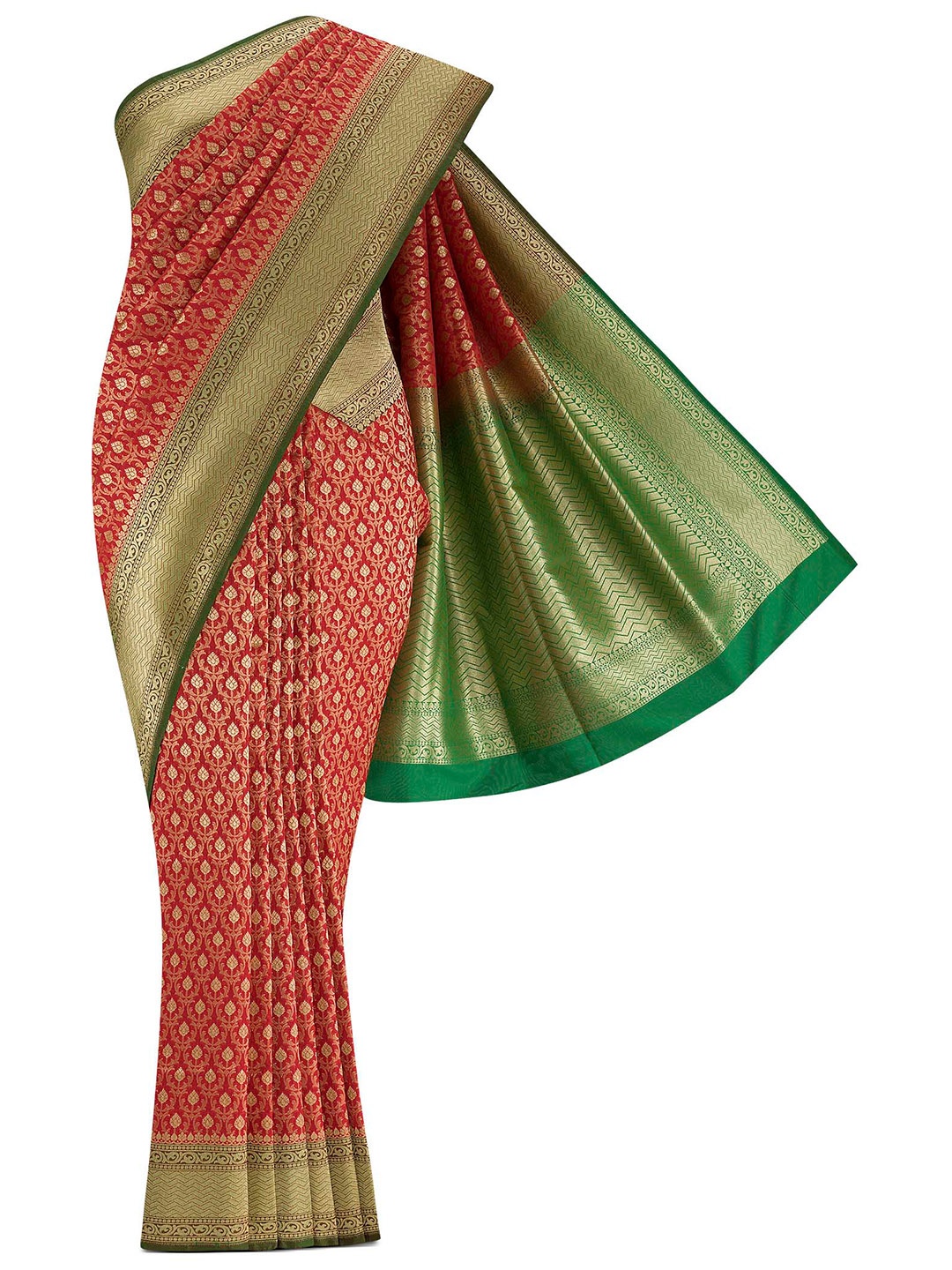 

Nalli Next Red & Green Woven Design Zari Art Silk Banarasi Saree