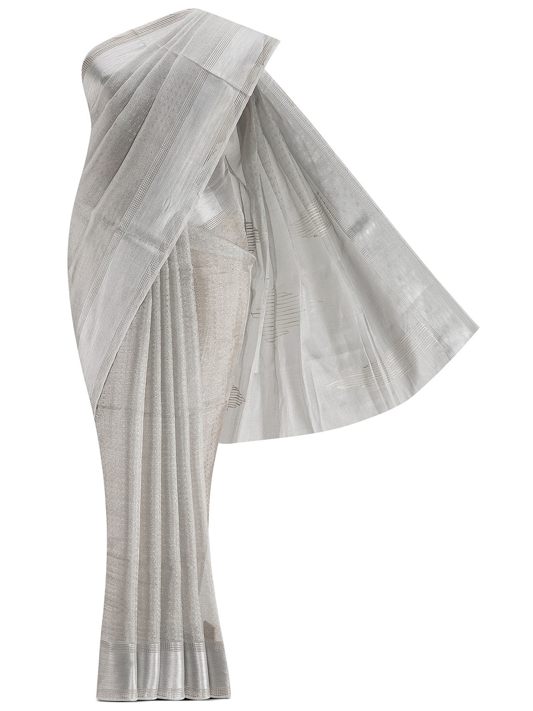 

Nalli Next Silver-Toned & Grey Woven Design Zari Tissue Kota Saree