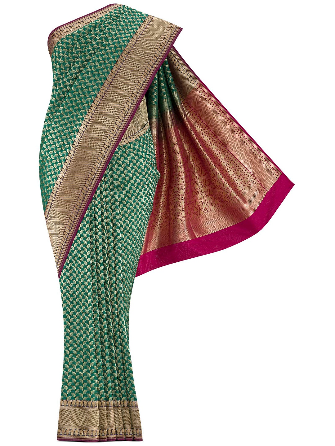 

Nalli Next Green & Pink Woven Design Zari Art Silk Banarasi Saree