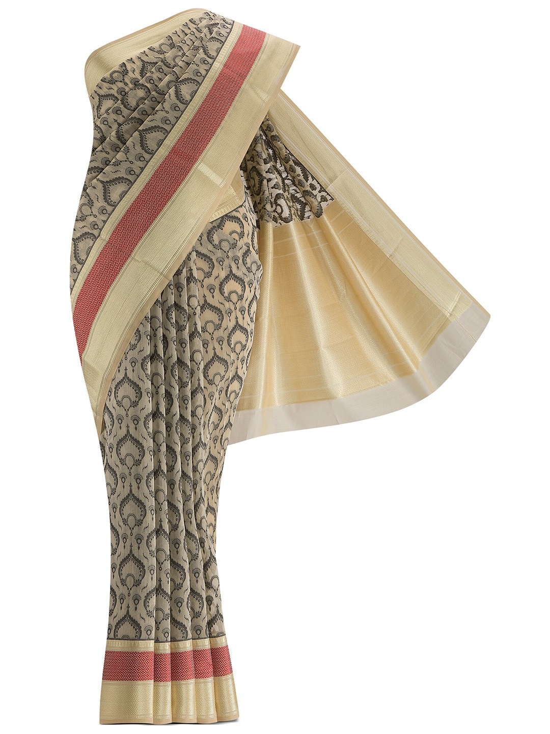 

Nalli Next Cream & Black Woven Design Zari Silk Cotton Banarasi Saree