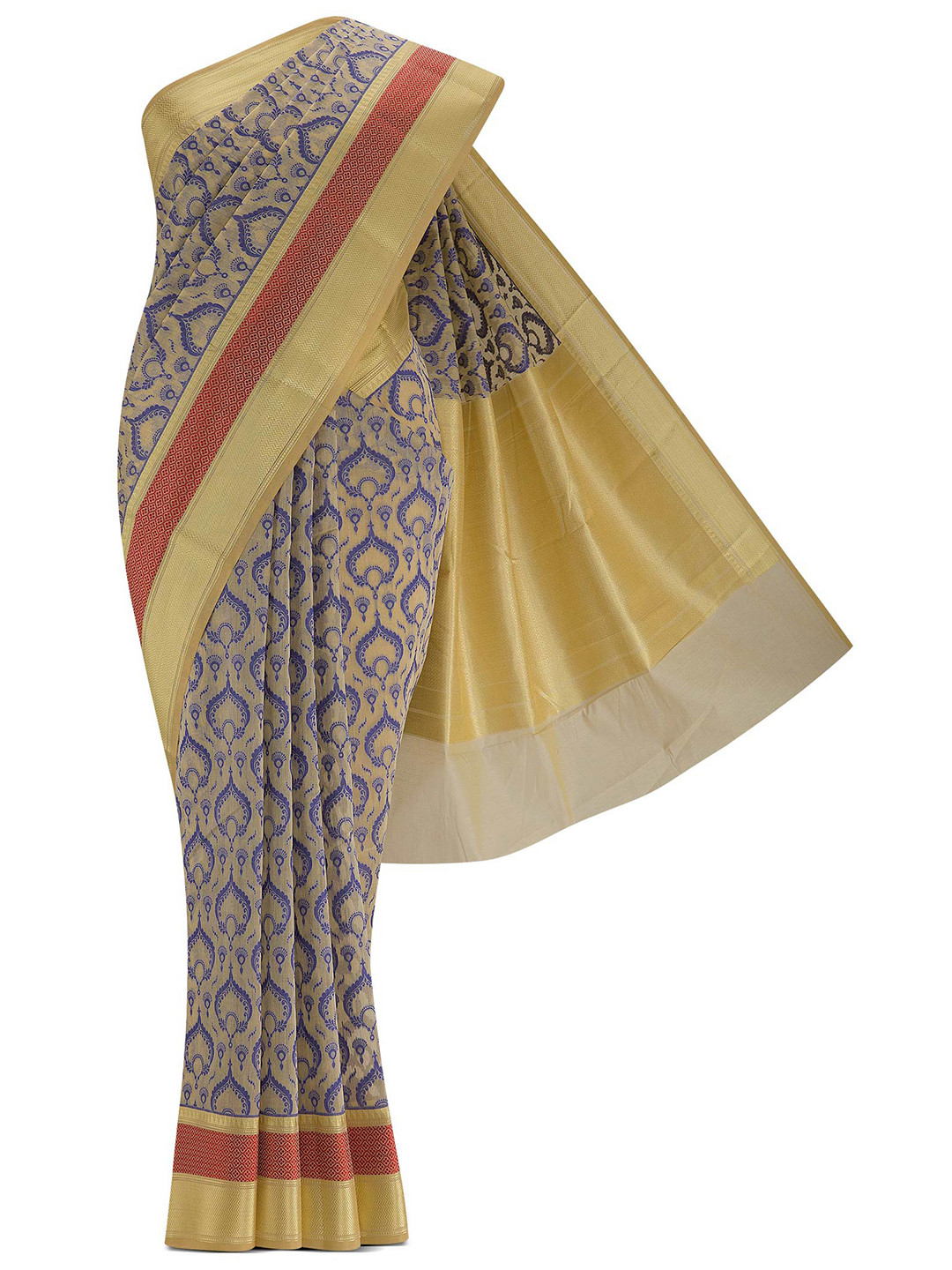 

Nalli Next Beige & Gold-Toned Ethnic Motifs Zari Silk Cotton Banarasi Saree