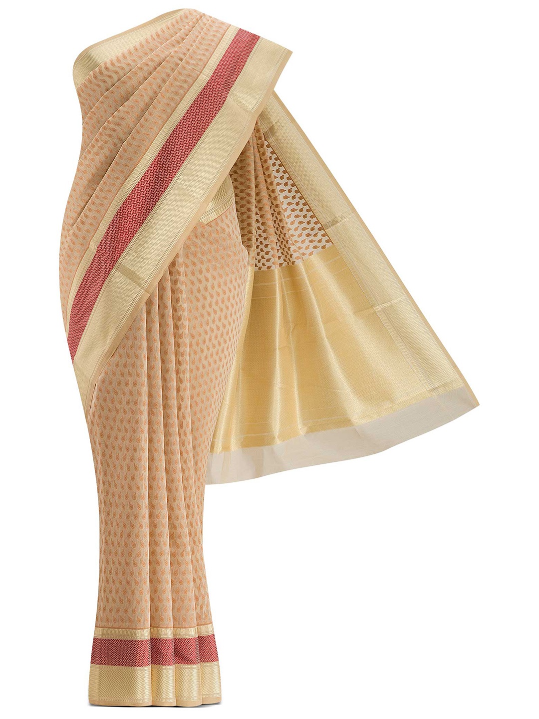 

Nalli Next Beige & Gold-Toned Woven Design Zari Silk Cotton Banarasi Saree