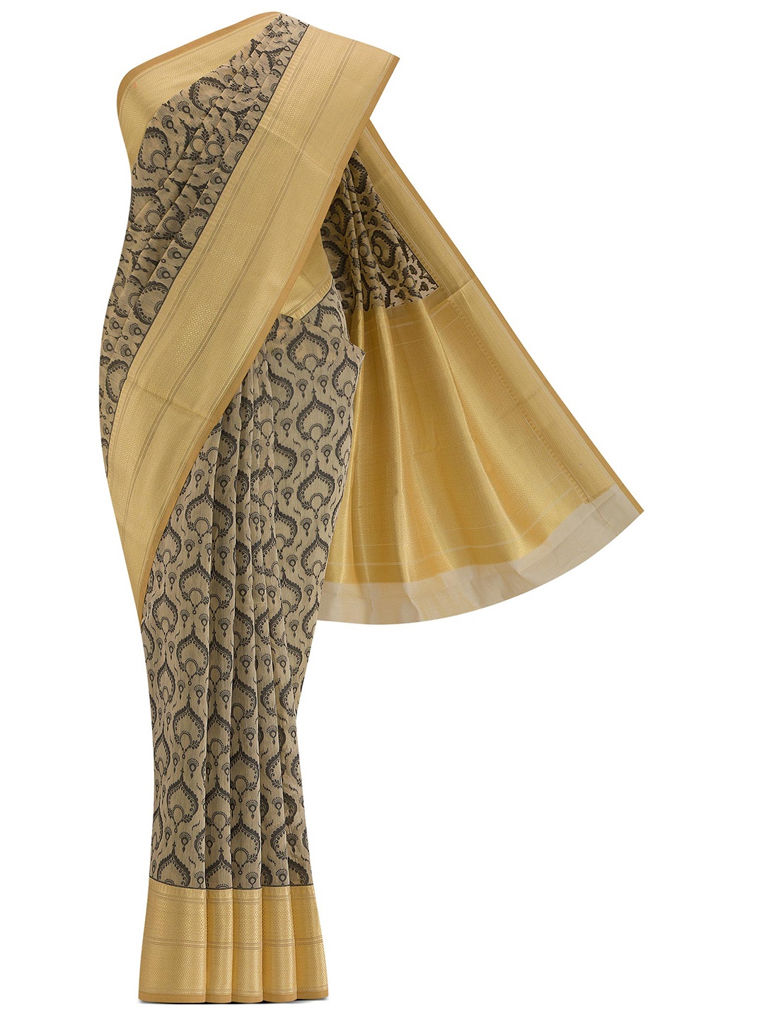 

Nalli Next Beige & Grey Ethnic Motifs Zari Silk Cotton Banarasi Saree