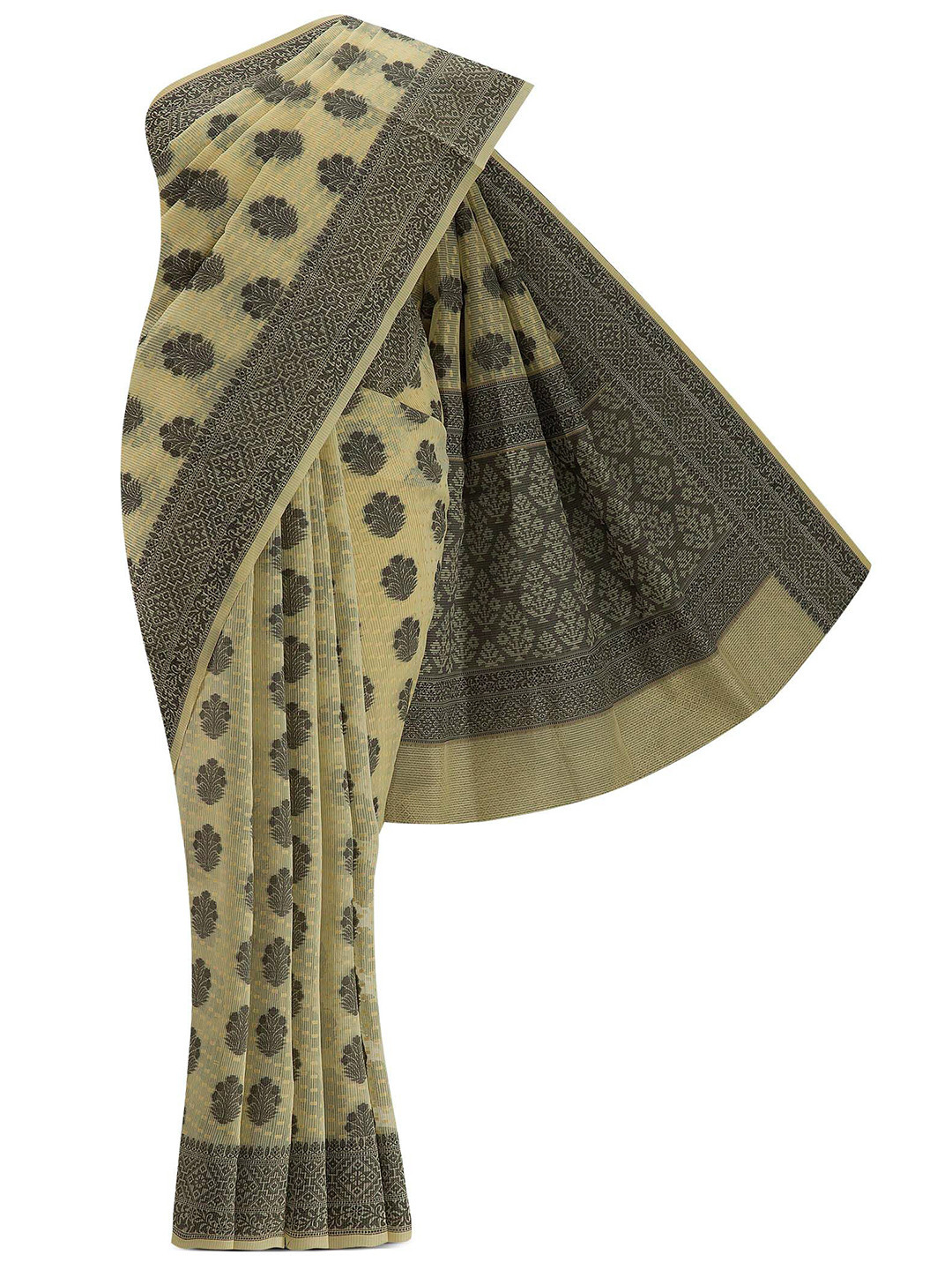 

Nalli Next Women Beige & Black Woven Design Zari Silk Cotton Banarasi Saree