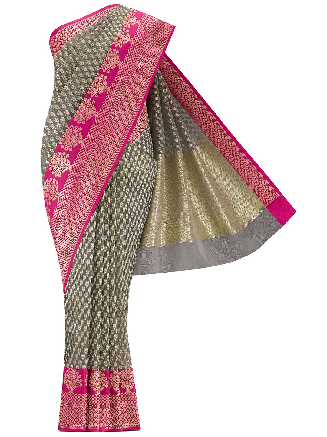 

Nalli Next Grey & Pink Woven Design Zari Saree