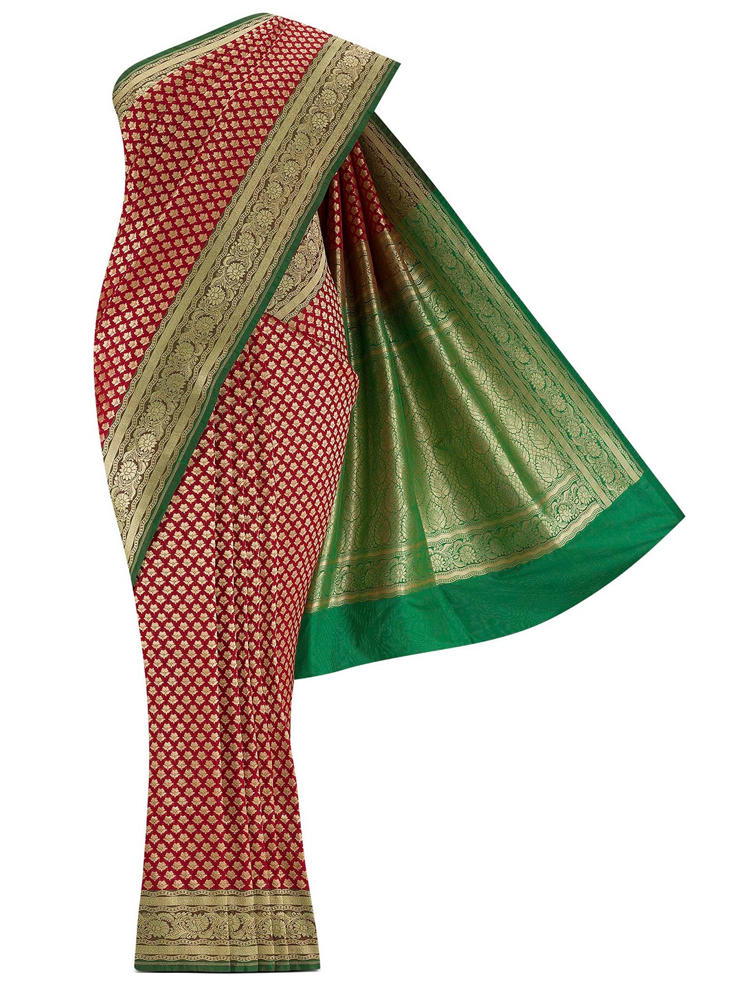 

Nalli Next Red & Green Woven Design Zari Art Silk Banarasi Saree