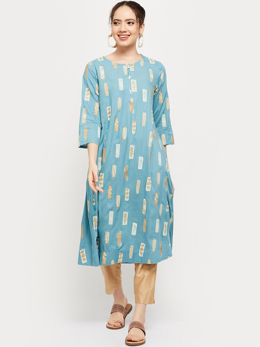 

max Women Blue Ethnic Motifs Printed Kurta