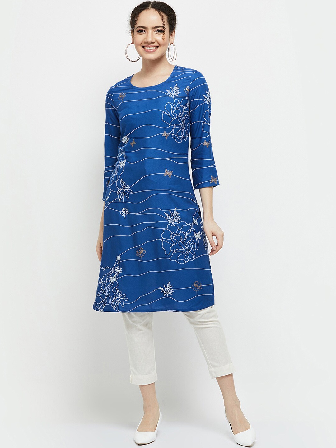 

max Women Blue Dyed Kurta