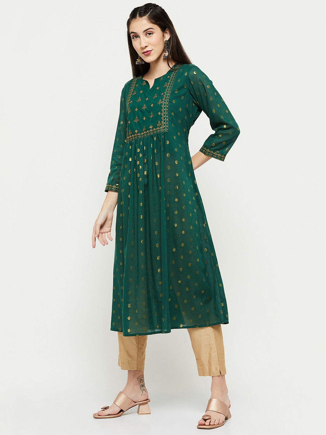 

max Women Green Ethnic Motifs Printed Anarkali Kurta