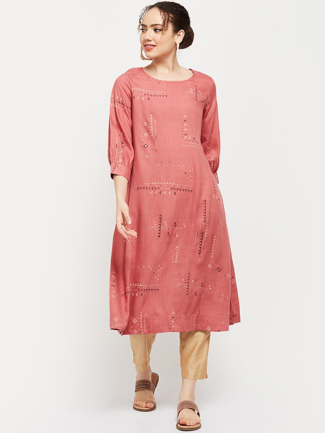 

max Women Pink Geometric Printed Kurta
