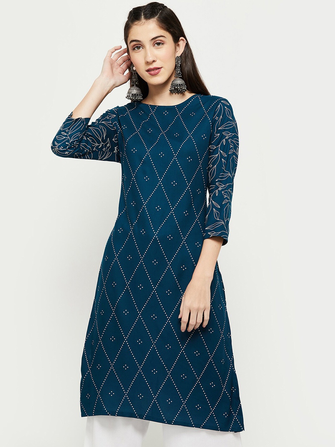 

max Women Blue Geometric Printed Kurta