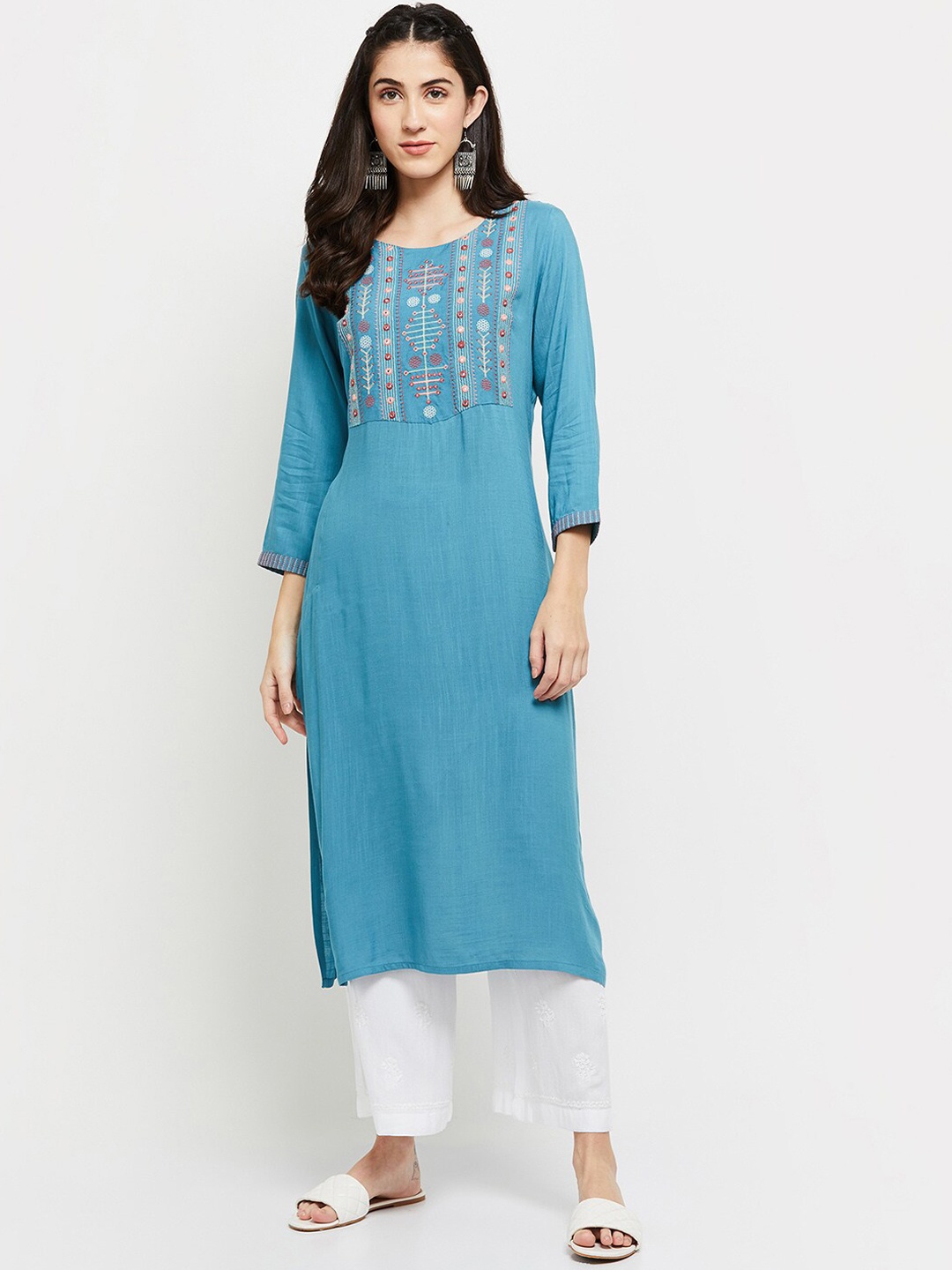 

max Women Blue Yoke Design Thread Work Kurta