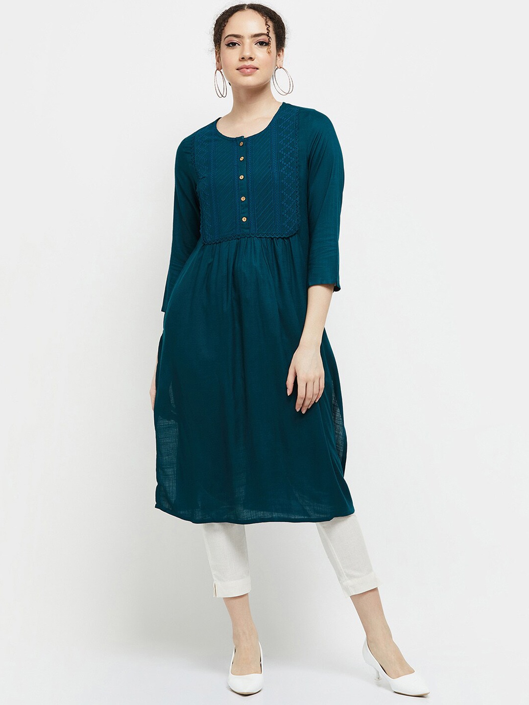 

max Women Teal Solid A-Line Kurta