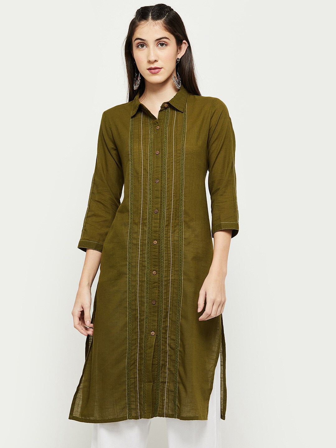 

max Women Green Thread Work Kurta