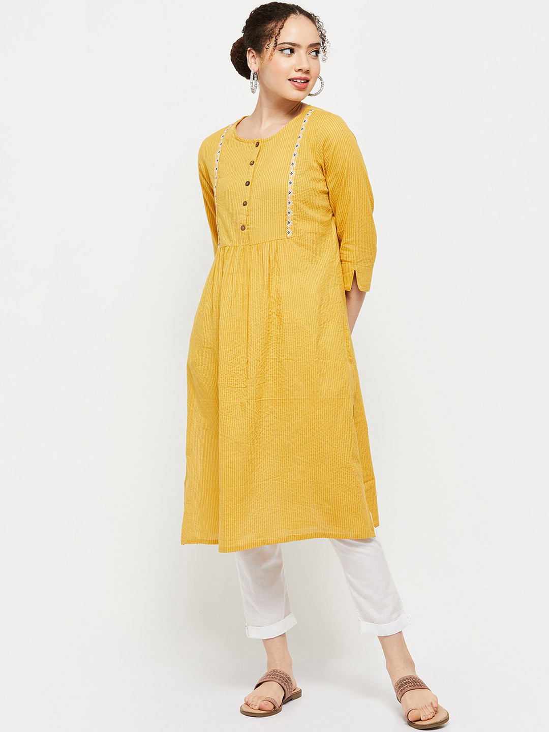 

max Women Mustard Yellow Kurta