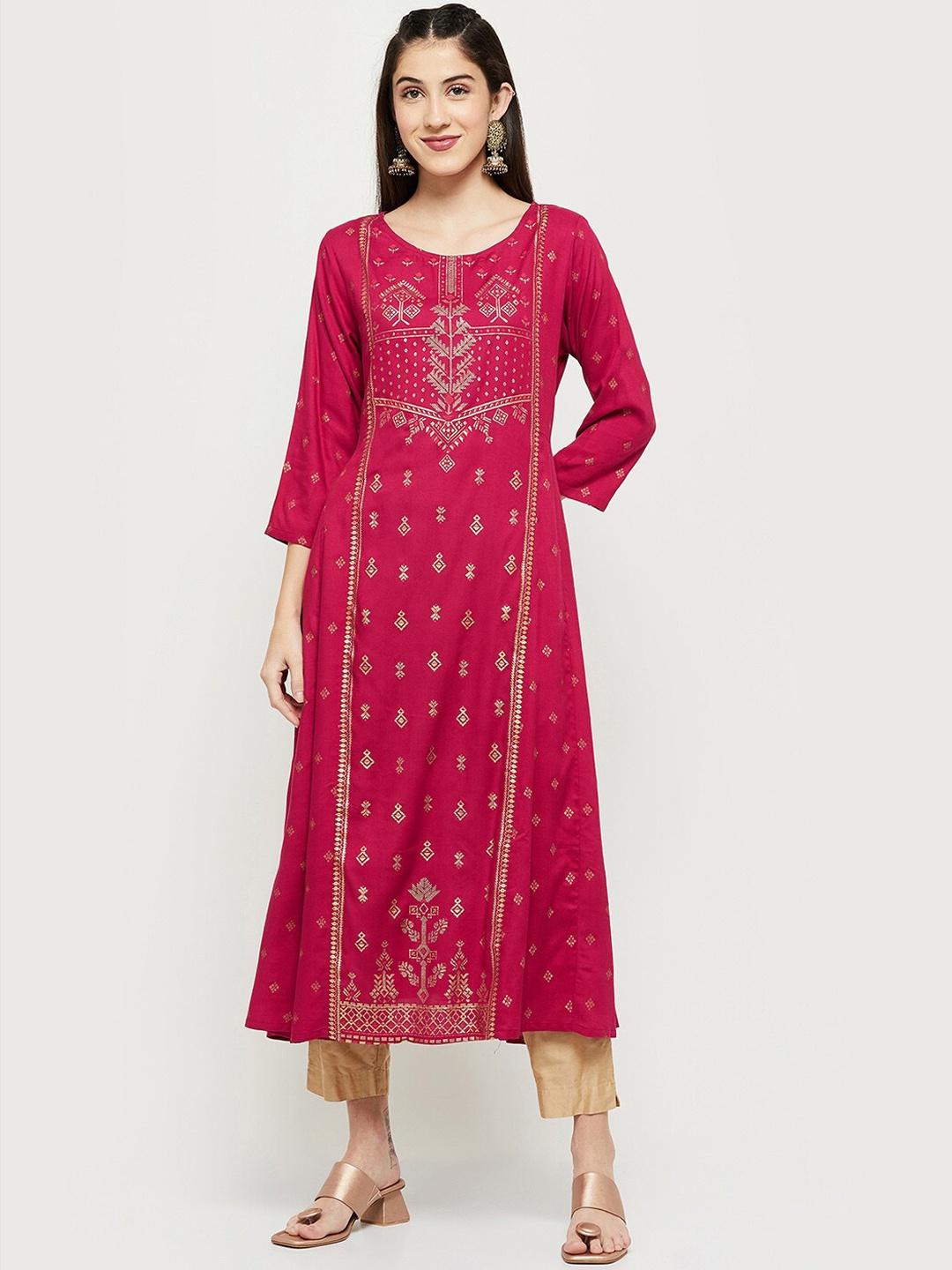 

max Women Pink Ethnic Motifs Printed Kurta