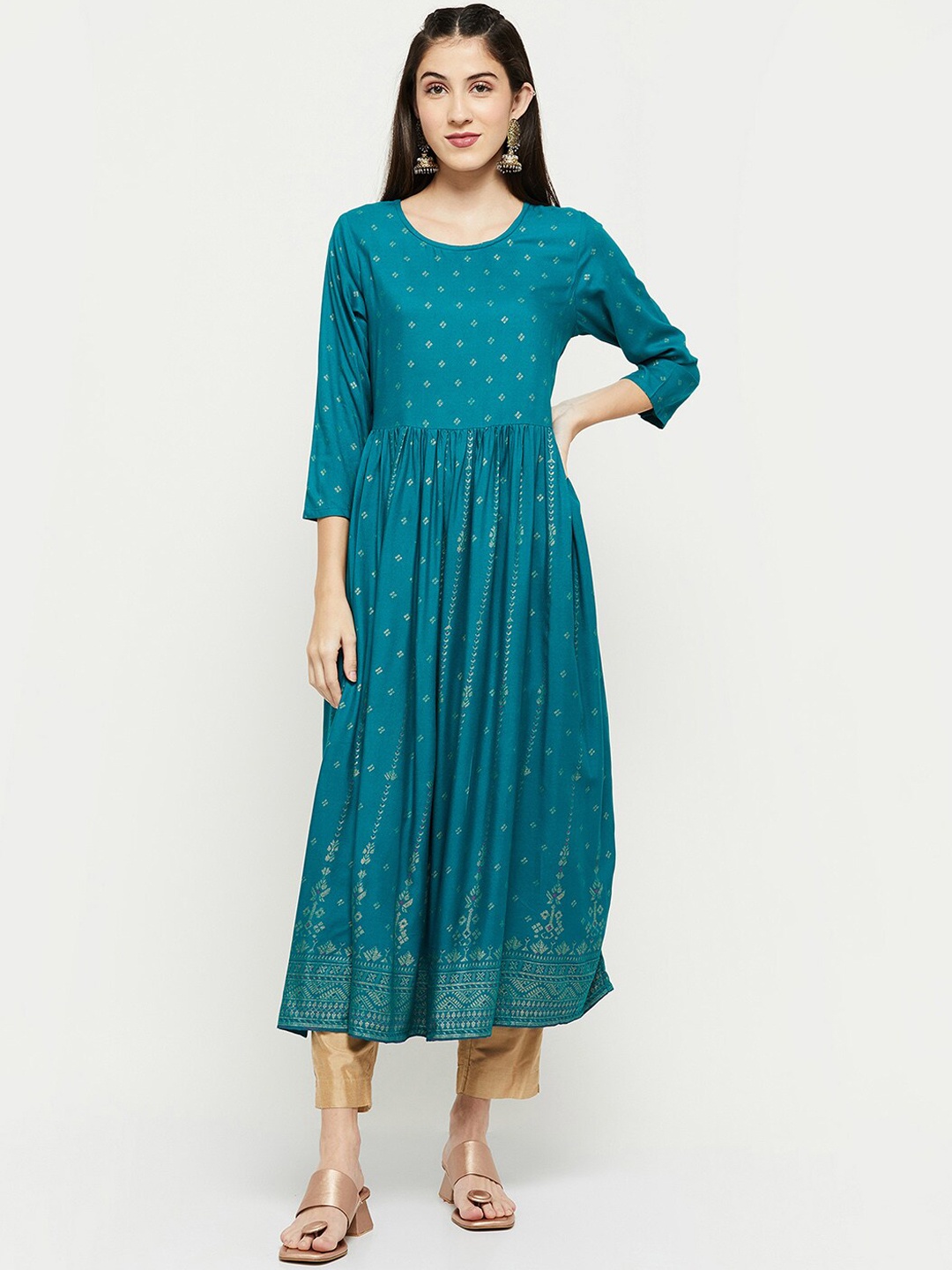 

max Women Blue Ethnic Motifs Printed Anarkali Kurta