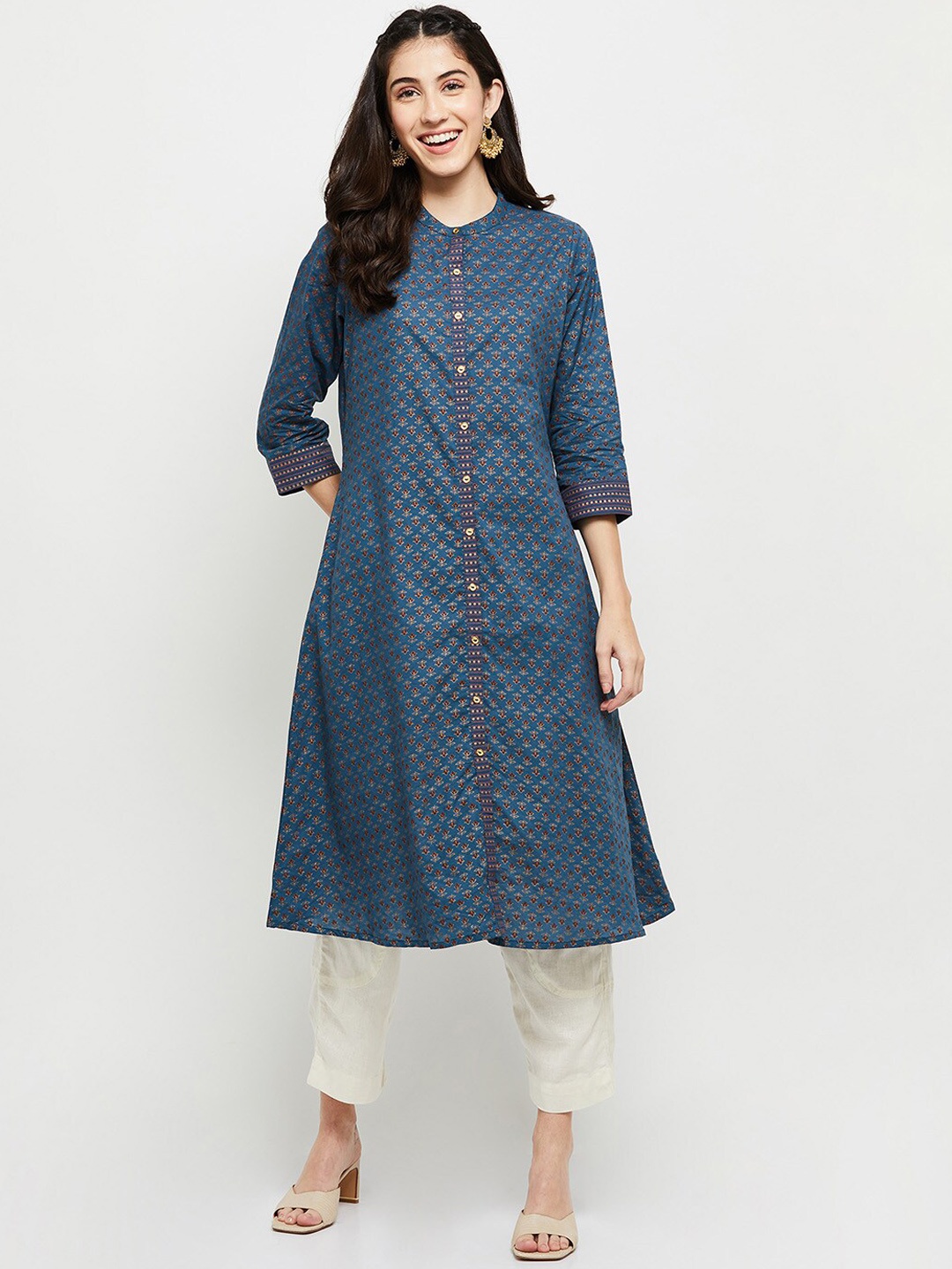 

max Women Blue Floral Printed Kurta