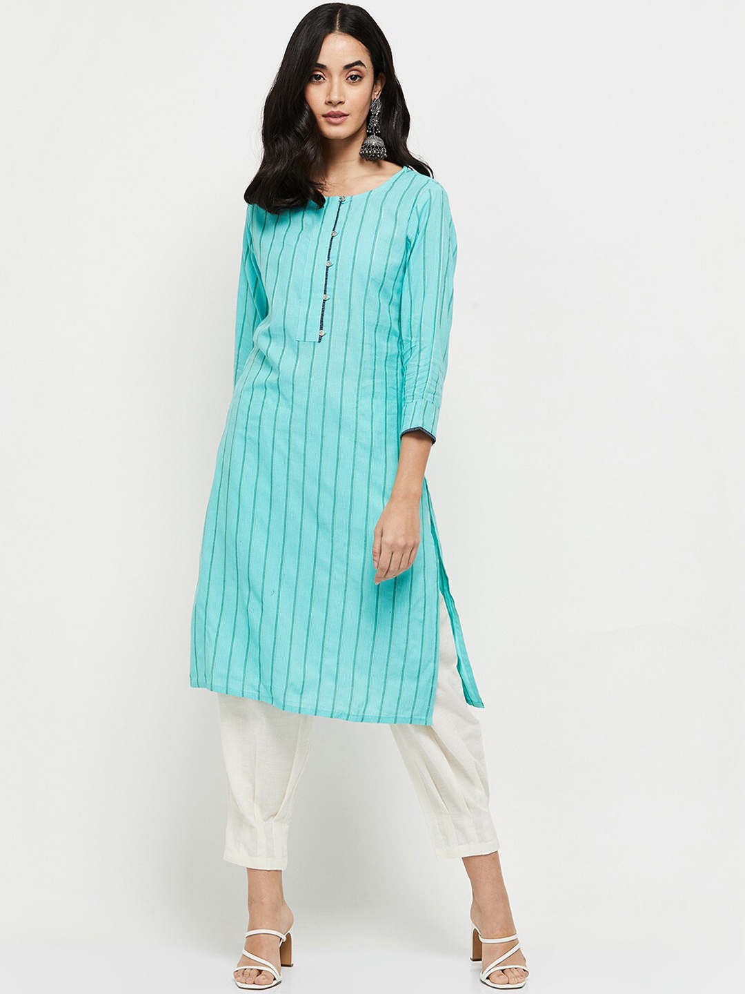 

max Women Blue Striped Kurta