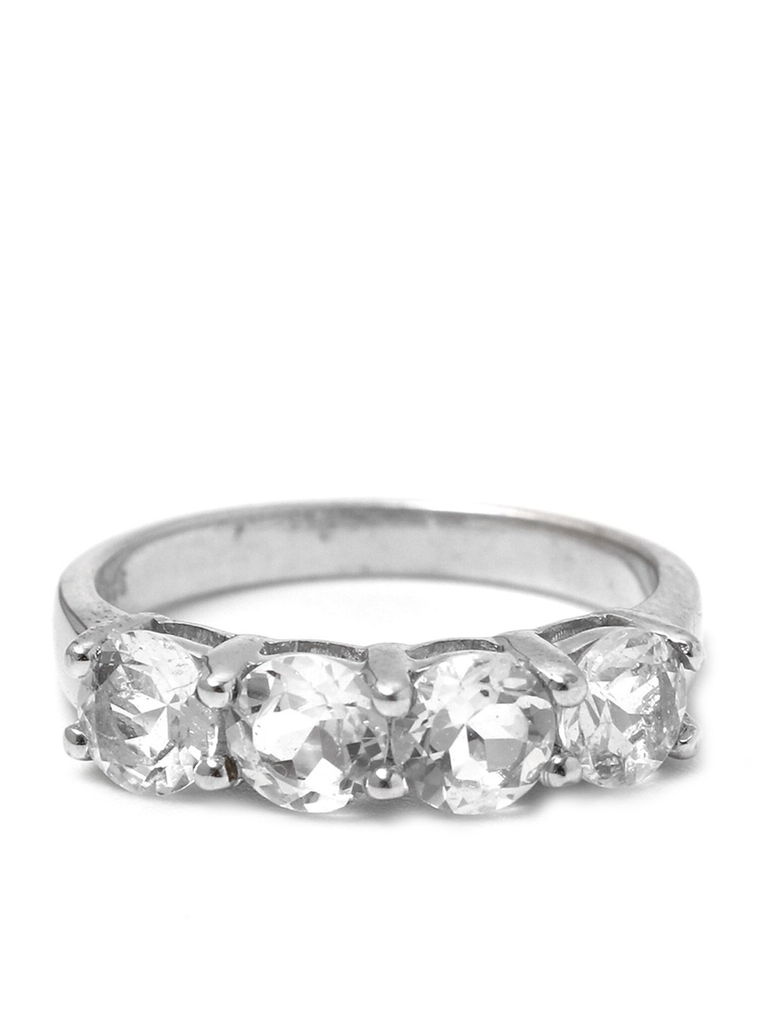 

HIFLYER JEWELS Sterling Silver Rhodium-Plated White Stone-Studded Finger Ring