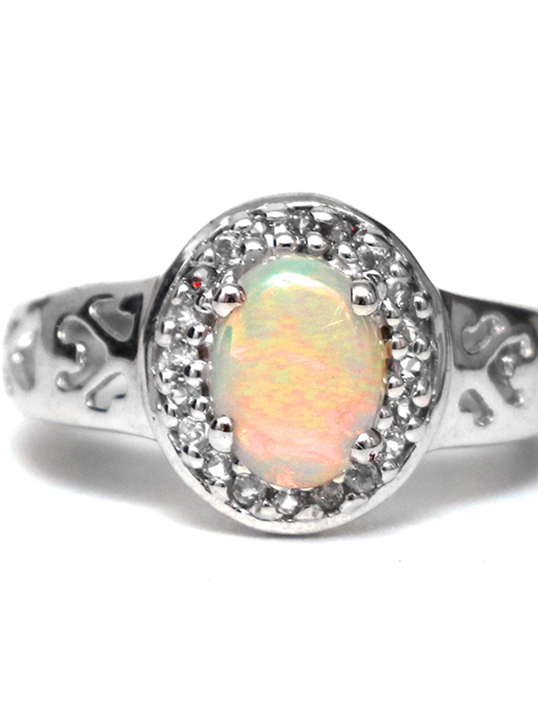 

HIFLYER JEWELS Women Silver-Toned & Peach Rhodium-Plated Topaz Stone Studded Finger Ring