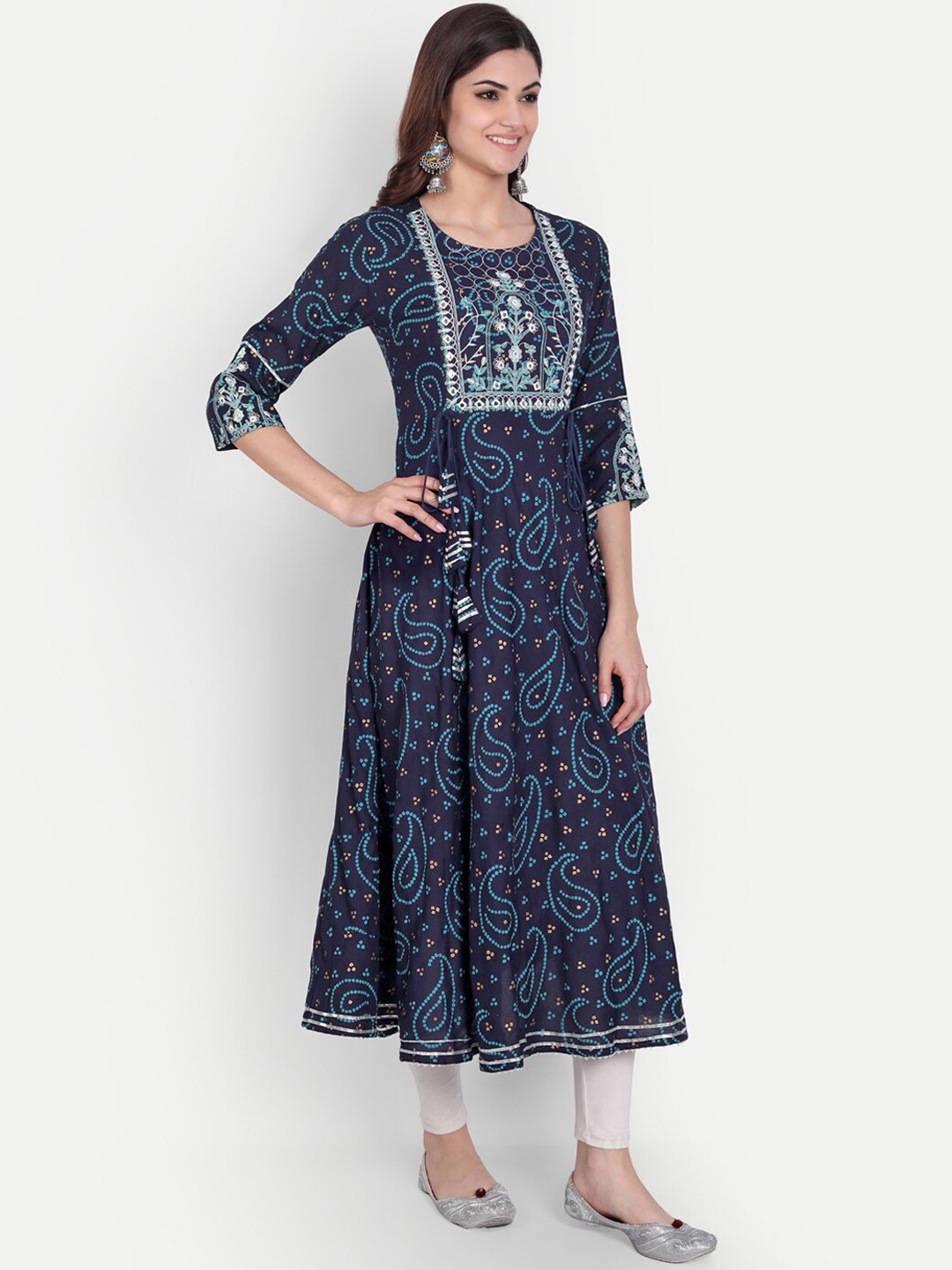 

KASHEEDA Women Blue Ethnic Motifs Yoke Design Thread Work Kurta