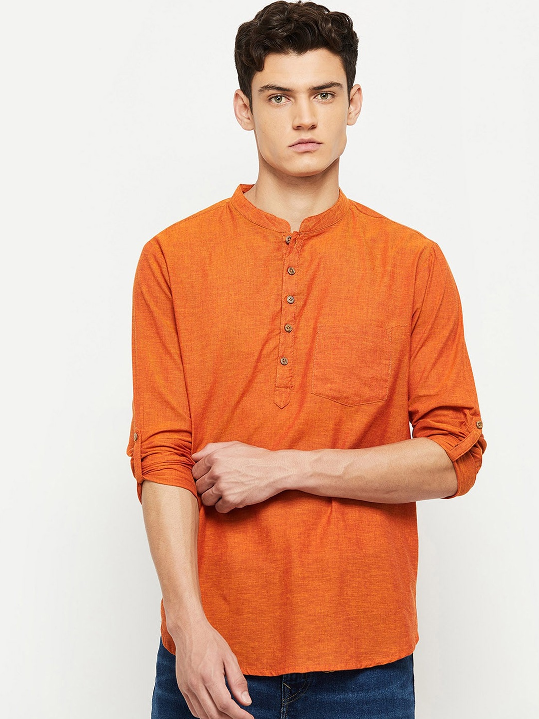 

max Men Mustard Yellow Thread Work Kurta