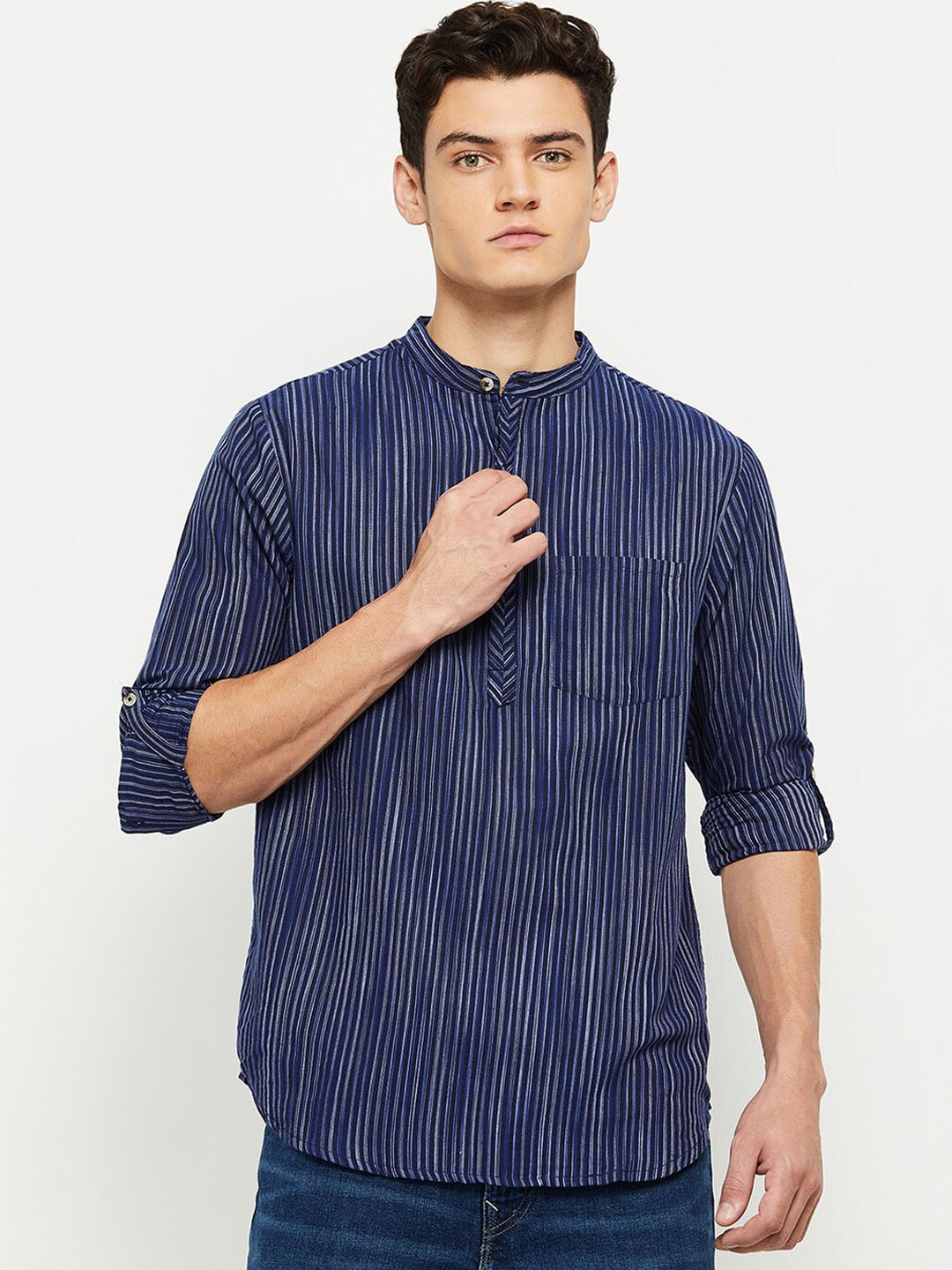 

max Men Navy Blue Kurta