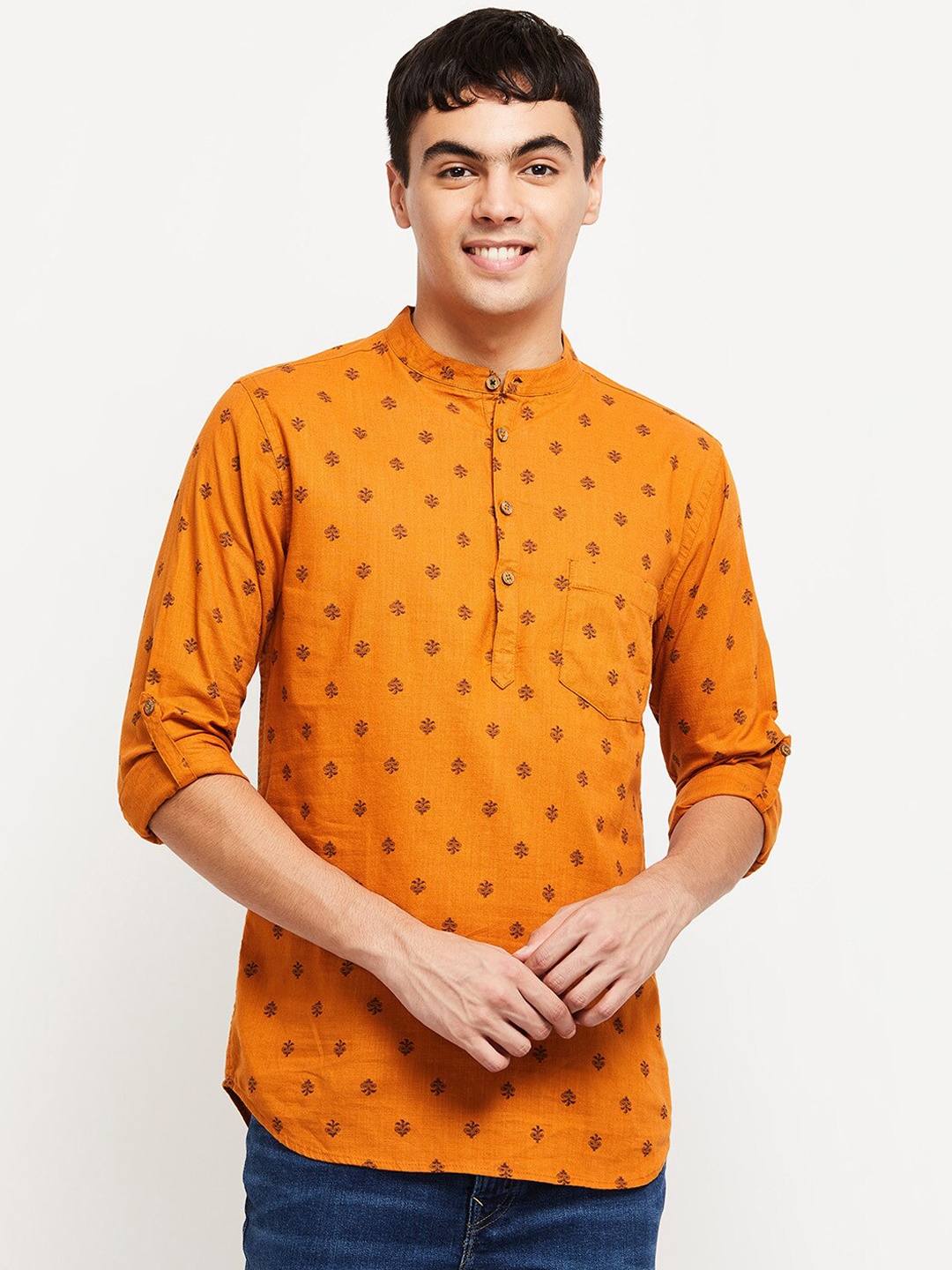 

max Men Orange Geometric Printed Thread Work Kurta