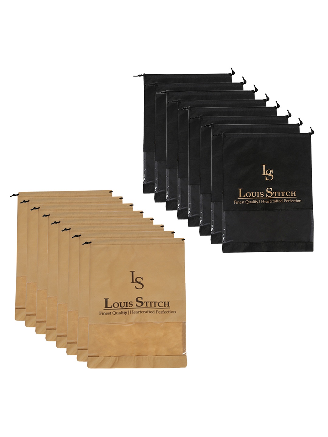 

LOUIS STITCH Pack of 16 Non-Woven Shoe Bags With Drawstring, Black
