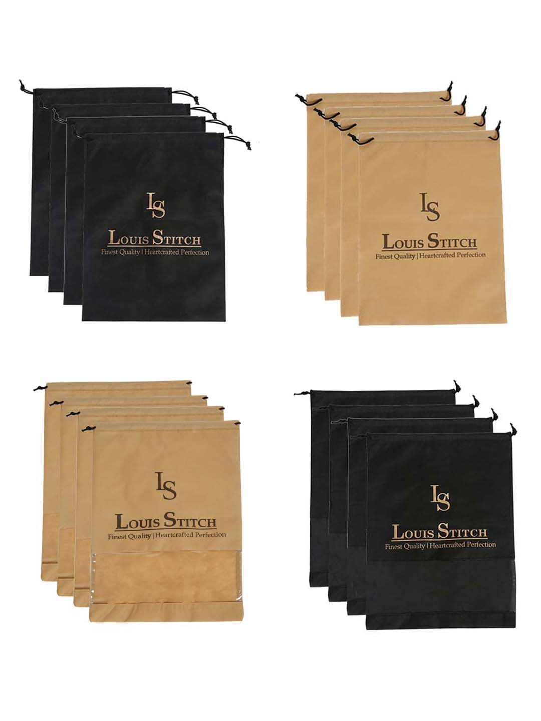 

LOUIS STITCH Men Set Of 16 Solid Shoe Bag With Drawstring, Black