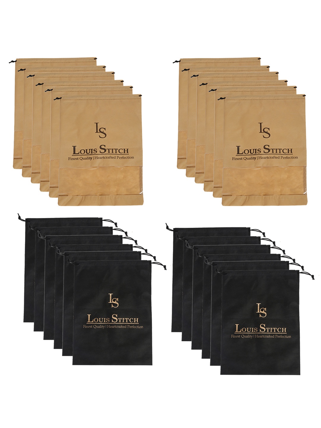 

LOUIS STITCH Men Set Of 24 Black & beige Non-Woven Shoe Bags