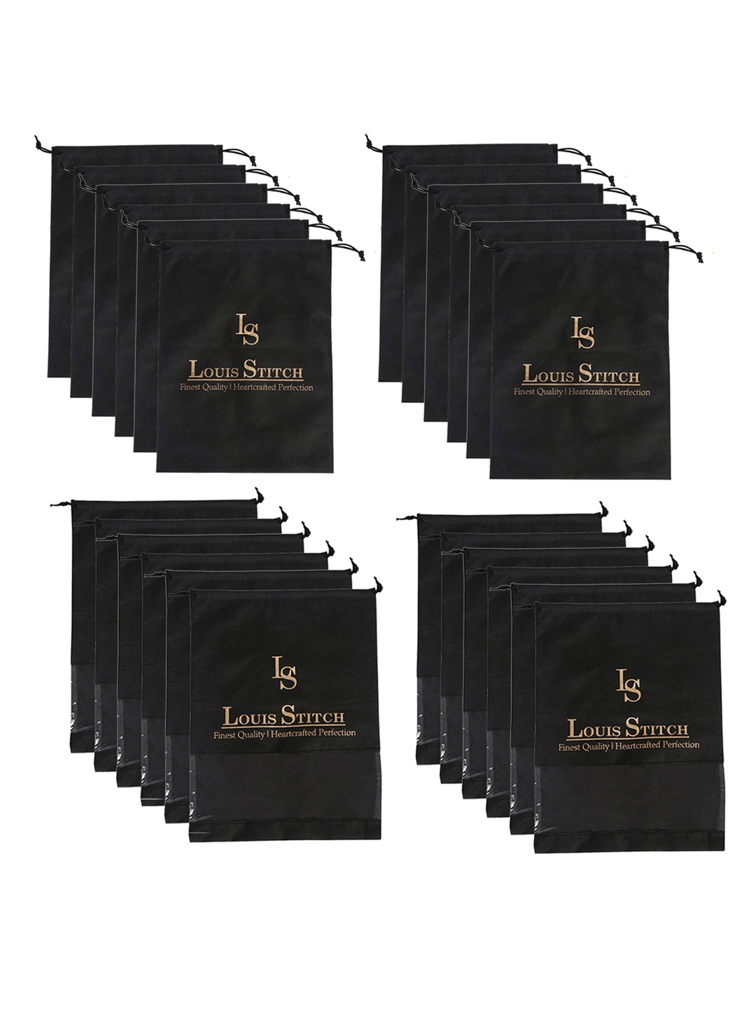 

LOUIS STITCH Set of 10 Black Solid Shoe Bags