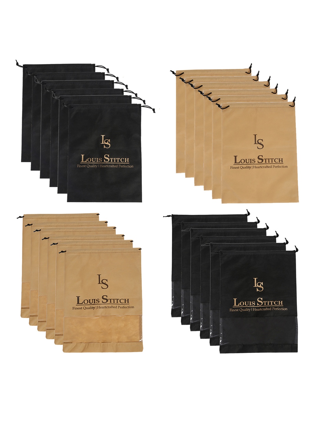 

LOUIS STITCH Men Pack Of 24 Beige & Black Solid Non-Woven Shoe Bags, Multi