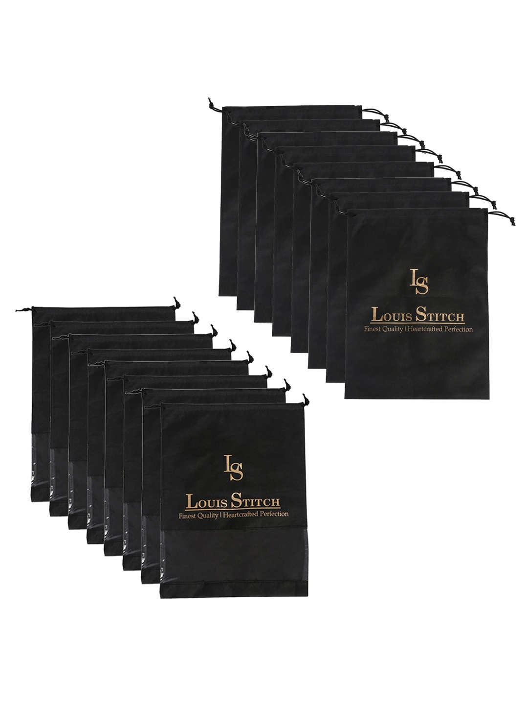 

LOUIS STITCH Men Pack of 16 Shoe Bags With Drawstrings, Black