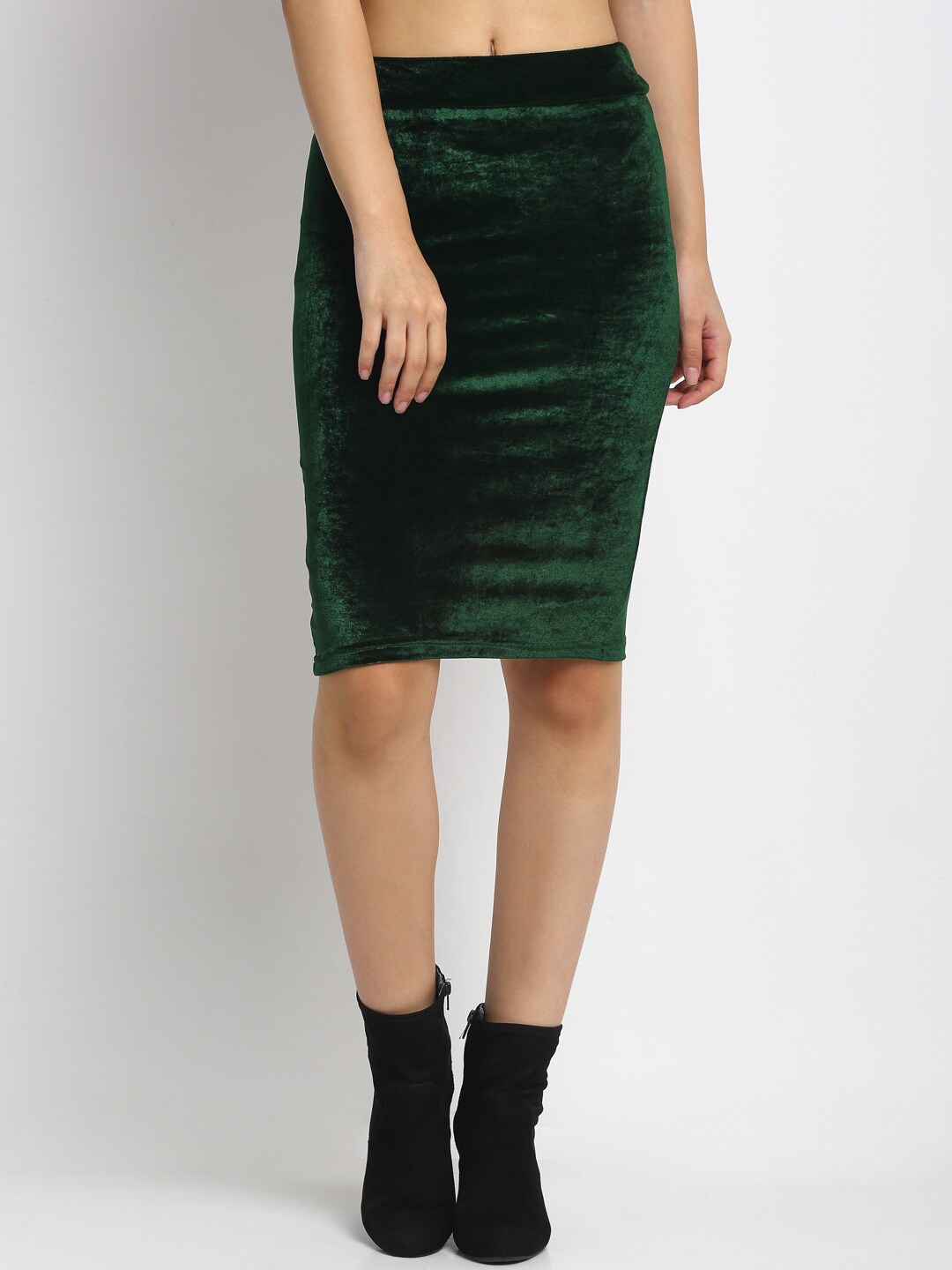 

NEUDIS Women Green Solid Pencil Midi Skirt