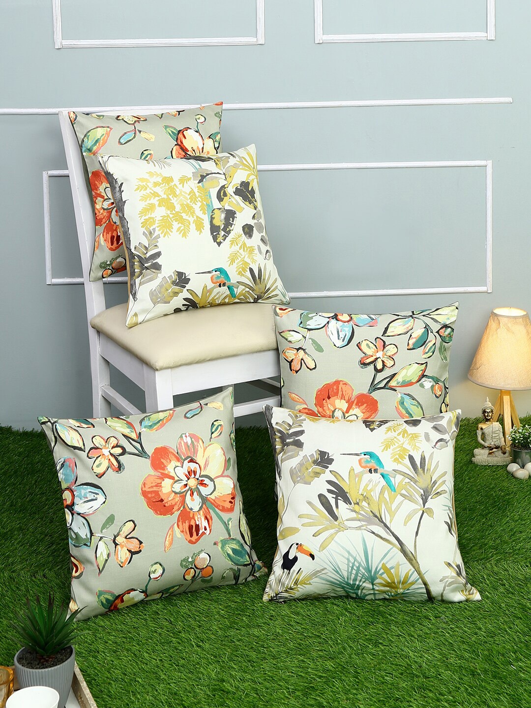 

Just Home Set of 5 Grey & Beige Pure Cotton Digital Printed Square Cushion Cover