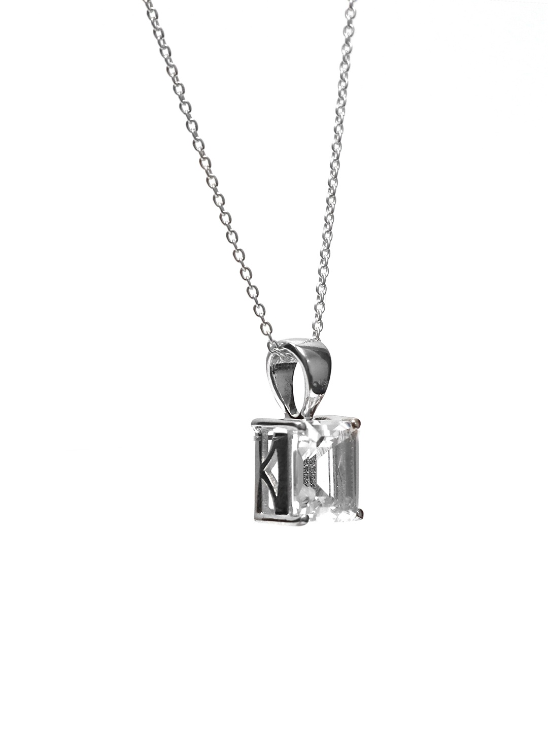 

HIFLYER JEWELS Rhodium-Plated Silver-Toned & White Topaz Stone Studded Pendant With Chain